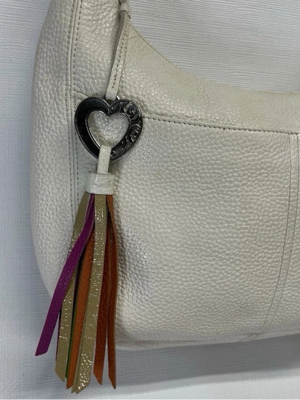 Brighton Cream Leather Shoulder Bag with Multicolor Braided Strap